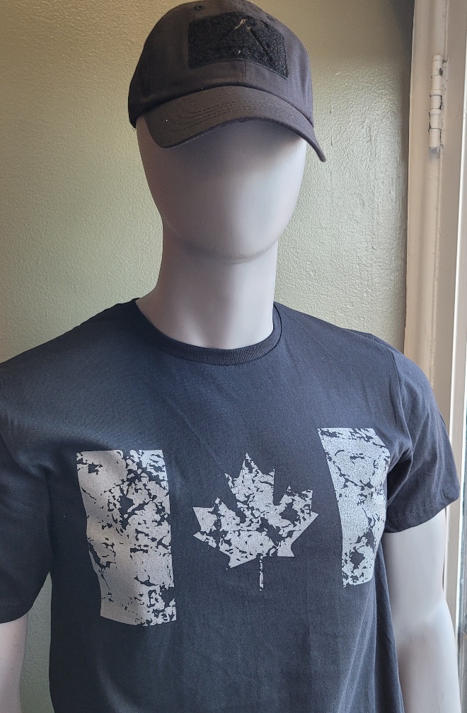 Canada Flag Distressed grey on black  Large