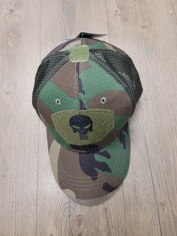 Ball Cap with Velcro Punisher logo Woodland